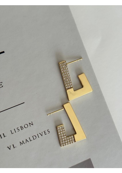 Özel Seri 14K Xp Taşlı Gold Tasarım Küpe fırsatları