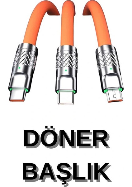 3 In 1 Süper Hızlı Şarj Kablosu Android ve Ios Uyumlu Silikon Şarj Kablosu indirimleri