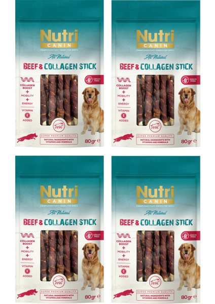 Sığır Eti Sargılı Kolajen Çubuk Tahılsız Köpek Et Ödülü 80 Gr. x 4 Adet