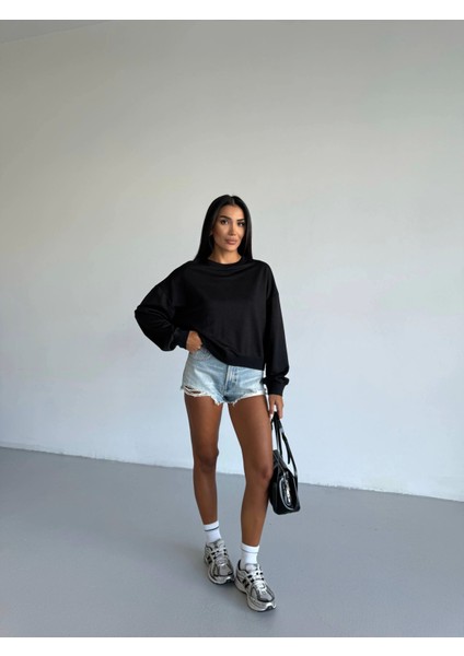 2 Iplik Bisiklet Yaka Sweat Siyah indirimleri