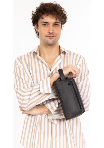 Erkek Hakiki Deri Portföy El Çantası – Fermuarlı, Çok Bölmeli, Premium