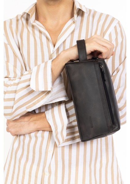 Erkek Hakiki Deri Portföy El Çantası – Fermuarlı, Çok Bölmeli, Premium