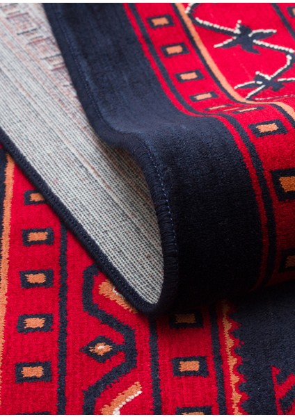 Herat Her 01 Navy - Nostaljik Afgan Desenli İnce Viskon Makine Halısı Kaymaz Tabanlı Sık Dokuma fiyatları