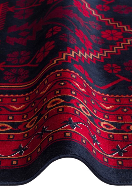 Herat Her 01 Navy - Nostaljik Afgan Desenli İnce Viskon Makine Halısı Kaymaz Tabanlı Sık Dokuma indirimleri