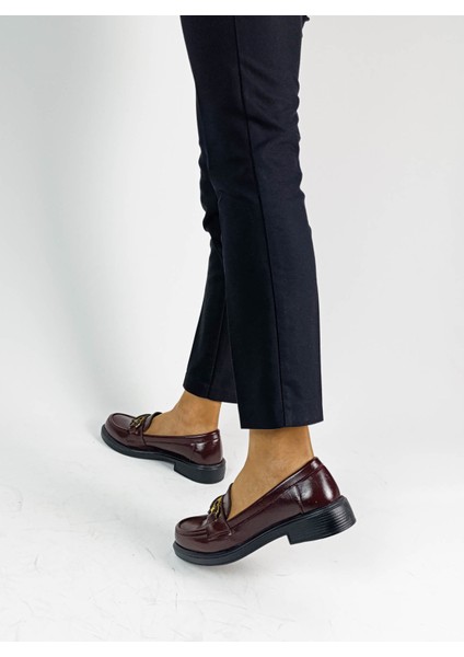 Bordo Rugan Tokalı Kadın Loafer Ayakkabı fırsatları