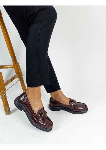 Bordo Rugan Tokalı Kadın Loafer Ayakkabı indirimleri