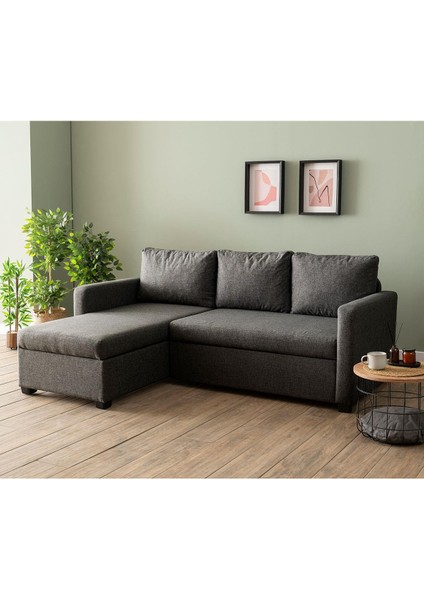 Kado Yataklı Köşe Koltuk Takımı - Keten Koyu Gri