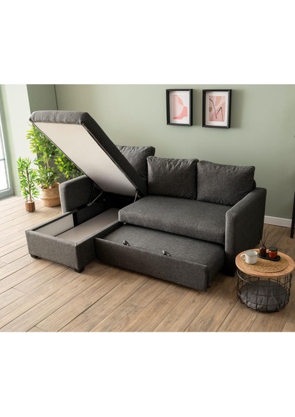 Kado Yataklı Köşe Koltuk Takımı - Keten Koyu Gri fiyatları