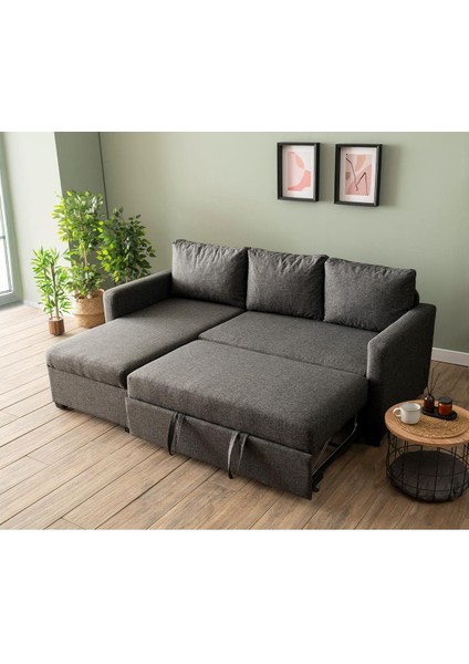Kado Yataklı Köşe Koltuk Takımı - Keten Koyu Gri modelleri