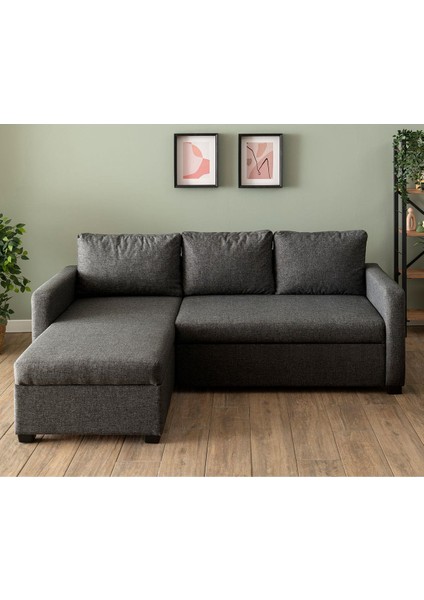 Kado Yataklı Köşe Koltuk Takımı - Keten Koyu Gri fırsatları