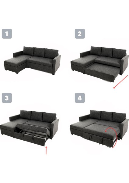 Kado Yataklı Köşe Koltuk Takımı - Keten Koyu Gri indirimleri