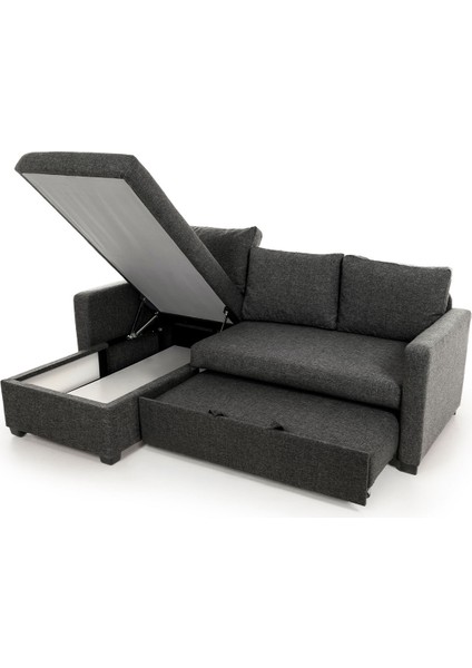 Kado Yataklı Köşe Koltuk Takımı - Keten Koyu Gri