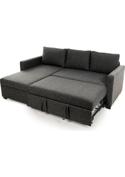 Kado Yataklı Köşe Koltuk Takımı - Keten Koyu Gri