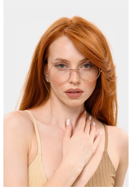 BP9040 Unisex Gold Çerçeveli Mavi Işık Korumalı Retro Metal Çerçeve Şeffaf Gözlük