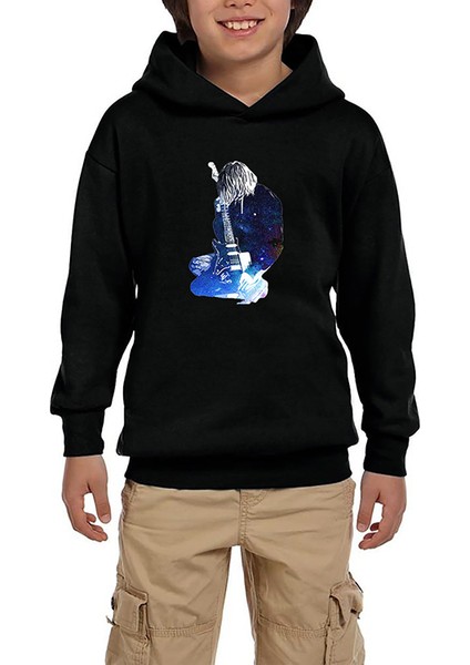 Nirvana Kurt Cobain Galaksi Siyah Çocuk Kapşonlu Sweatshirt