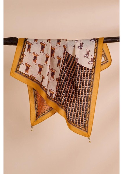 Mıknatıslı Çift Taraflı At Figürlü Karışık Desenli Kare Fular