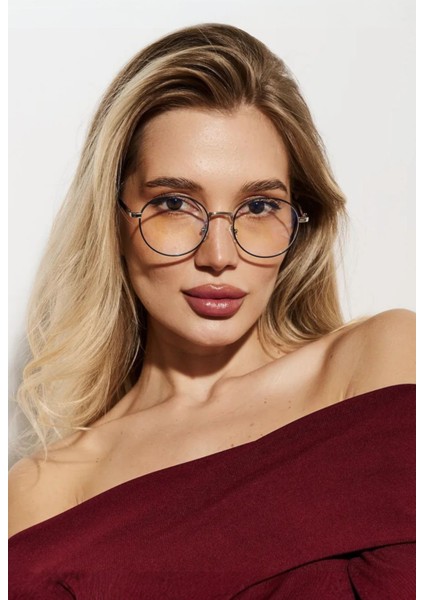 UV400 Filtre Korumalı Round Model Gümüş Çerçeve Blue Block Şeffaf