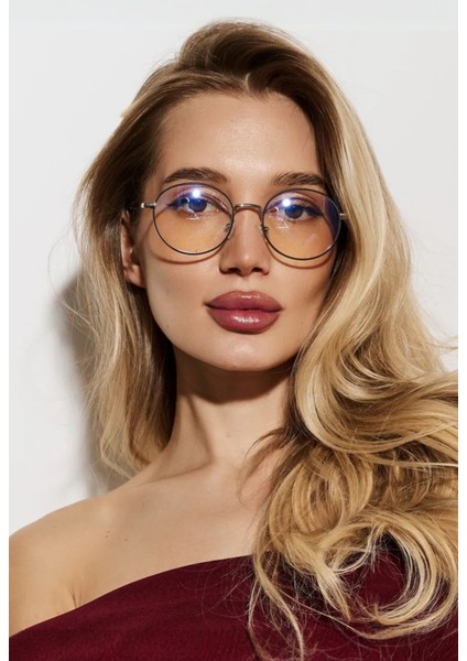 UV400 Filtre Korumalı Round Model Gümüş Çerçeve Blue Block Şeffaf modelleri