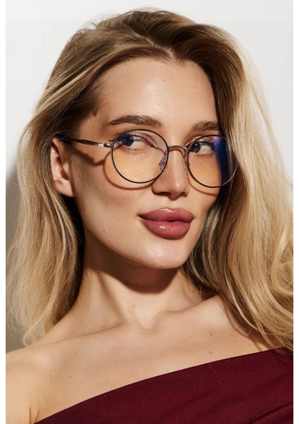 UV400 Filtre Korumalı Round Model Gümüş Çerçeve Blue Block Şeffaf