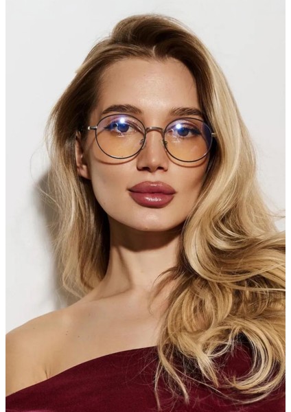 UV400 Filtre Korumalı Round Model Gümüş Çerçeve Blue Block Şeffaf