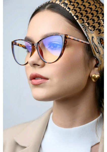 Mavi Işık Korumalı Cat Eye Gözlük Optik Uyumludur Blue Block Şeffaf Leopar Çerçeve