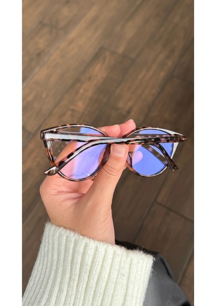 Mavi Işık Korumalı Cat Eye Gözlük Optik Uyumludur Blue Block Şeffaf Leopar