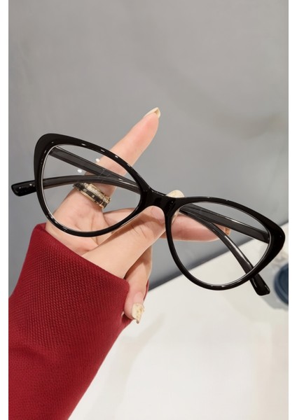 Mavi Işık Korumalı Cat Eye Gözlük Optik Uyumludur Blue Block Şeffaf Siyah Çerçeve