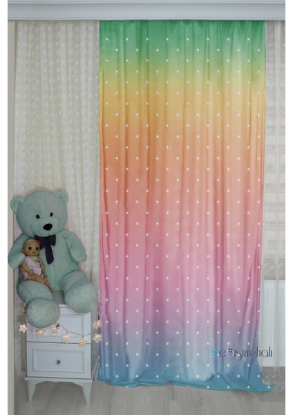Gökkuşağı Puantiyeli Çift Kanatlı Çocuk Odası Perdesi fiyatları