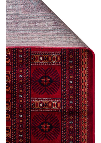 Herat Her 03 Kırmızı - Nostaljik Afgan Desenli İnce Viskon Makine Halısı Kaymaz Tabanlı Sık Dokuma