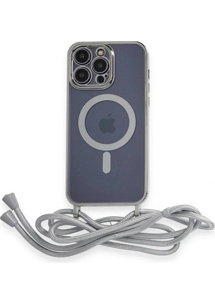 iPhone 13 Pro Max Kılıf Divo Lazer Askılı Magsafe Kapak - Gümüş