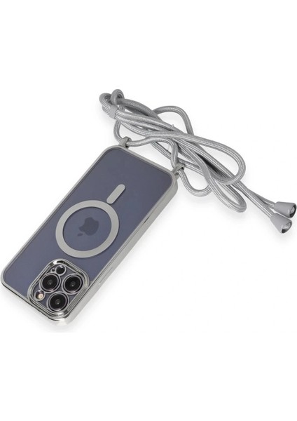 iPhone 13 Pro Max Kılıf Divo Lazer Askılı Magsafe Kapak - Gümüş indirimleri