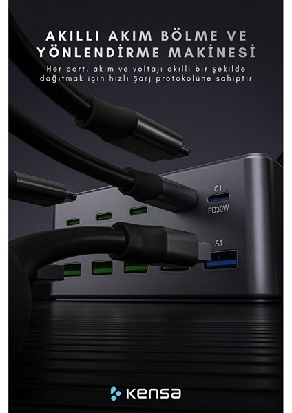 100W Süper Hızlı Akıllı Şarj Istasyonu | 10 Port USB + Type-C Güç Dağıtımlı Adaptör fırsatları