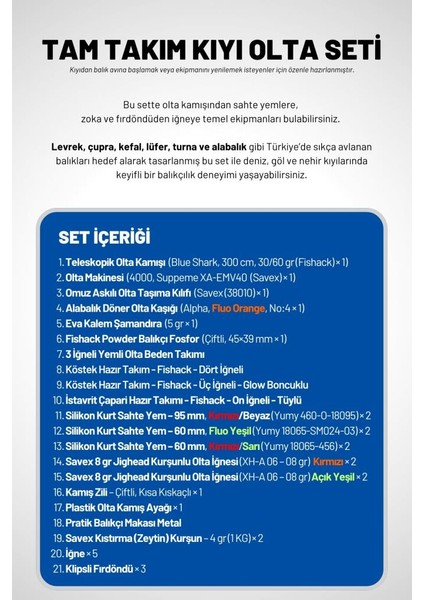Tam Takım Kıyı Olta Seti - 300CM Kamış 30-60GR / 4000'LIK Supreme Olta Makinesi - Taşıma Çantalı modelleri