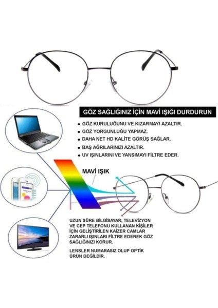 Unisex Gri Çerçeveli Oval Metal Numarasız Mavi Işık Gözlük modelleri