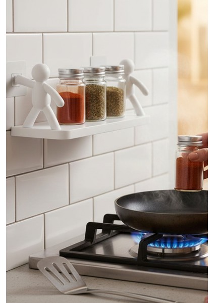 Sevimli Insan Figürlü Yapışkanlı Duvar Rafı – Banyo ve Mutfak Düzenleyici Raf