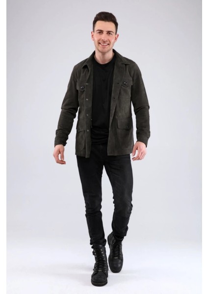 Erkek Safari Düğmeli Hakiki Deri Antrasit Süet Ceket fırsatları