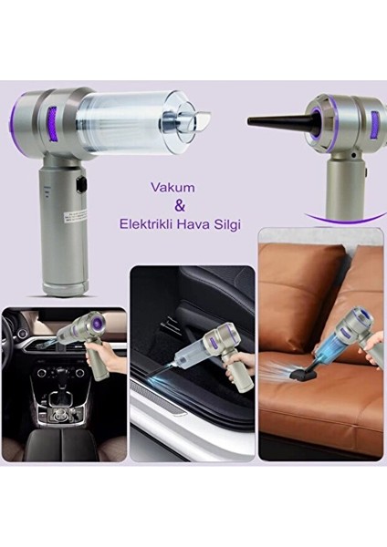 Üflemeli Güçlü Vakumlu Ev Ofis Araç Süpürges 20000PA Güçlü El Süpürgesi Şarjlı Çok Fonksiyon