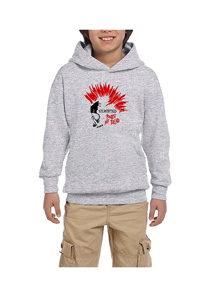 The Exploited Not Dead Punks Gri Çocuk Kapşonlu Sweatshirt