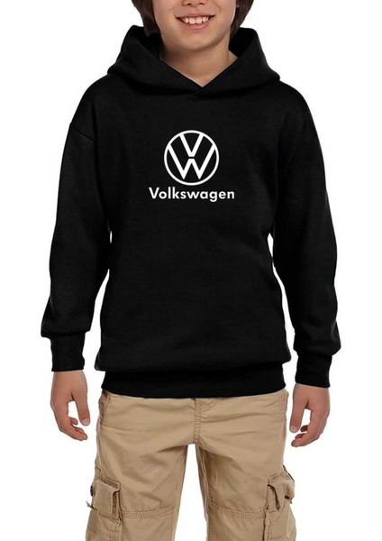 Volkswagen New Logo Text Siyah Çocuk Kapşonlu Sweatshirt