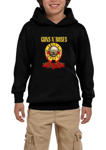 Guns N Roses Hands And Light Siyah Çocuk Kapşonlu Sweatshirt