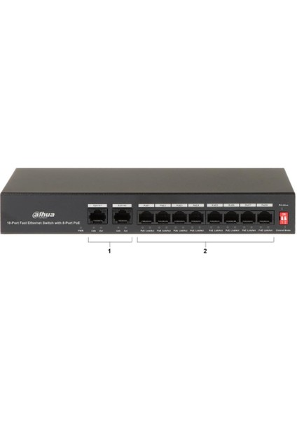 PFS3010-8ET-65, 8 Port, Megabit, Poe 65W, 2 Port Uplink, Yönetilemez, Masaüstü Switch