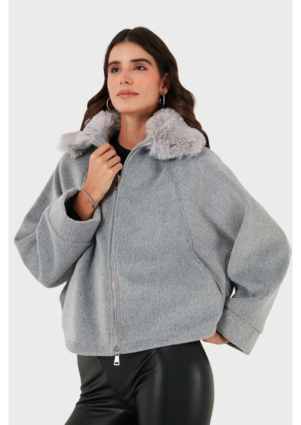 Pamuk Karışımlı Oversize Kürklü Yaka Yarasa Kol Kışa Kaşe Mont Bayan Mont 6839660 fırsatları