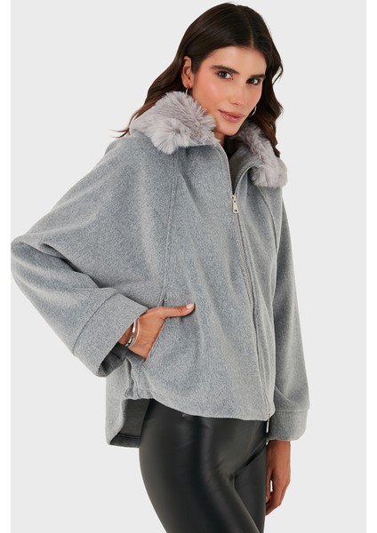 Pamuk Karışımlı Oversize Kürklü Yaka Yarasa Kol Kışa Kaşe Mont Bayan Mont 6839660 indirimleri