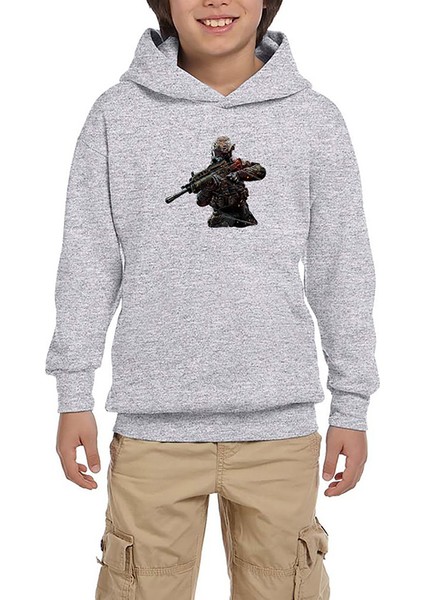 Call Of Fighter Gri Çocuk Kapşonlu Sweatshirt