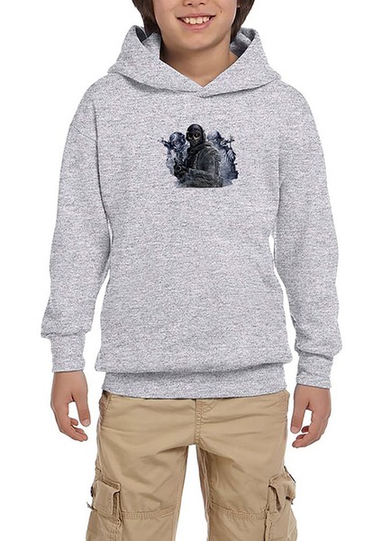 Call Of Three Warriors Gri Çocuk Kapşonlu Sweatshirt
