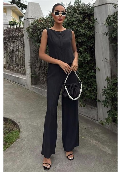 Sıfır Kollu Bluz Batik Desenli Pantolon Ikili Takım 10181-08