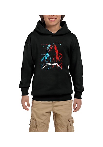 Metallica Red Blue Siyah Çocuk Kapşonlu Sweatshirt