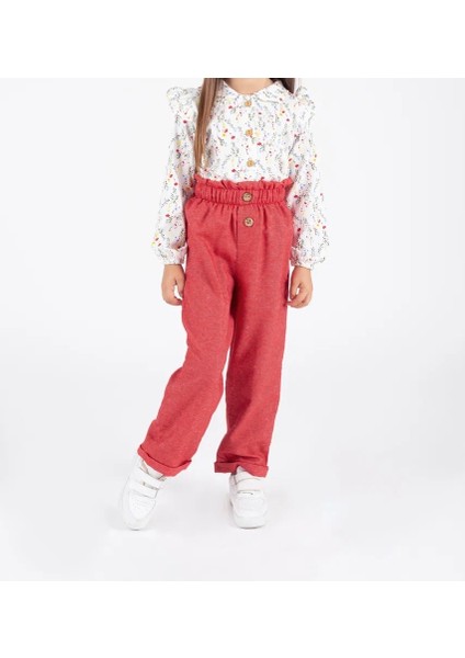 Kız Çocuk Çiçek Desenli Gömlek ve Pantolon Alt Üst Takım