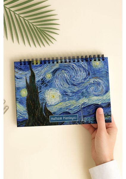 Haftalık Planlayıcı A5 Defter, Esnek Ince Karton Kapaklı, 1 Yıllık Plan, Van Gogh Yıldızlı Gece