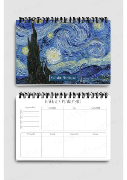 Haftalık Planlayıcı A5 Defter, Esnek Ince Karton Kapaklı, 1 Yıllık Plan, Van Gogh Yıldızlı Gece fırsatları